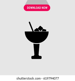 Ice Cream Sundae Vector Icon, The symbol of ice cream in the special tableware. Simple, modern flat vector illustration for mobile app, website or desktop app  