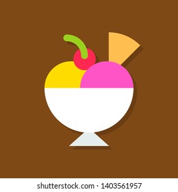 Ice cream sundae vector illustration, Sweets flat design icon