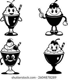 Ice Cream Sundae Vector Silhouette Art and Illustration