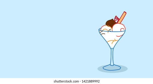 ice cream sundae with wafer stick in glass sweet dessert food concept sketch horizontal