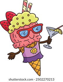 Ice Cream with Sunglasses Cartoon Colored Clipart