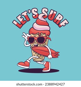 Ice Cream Surf Mascot Illustration