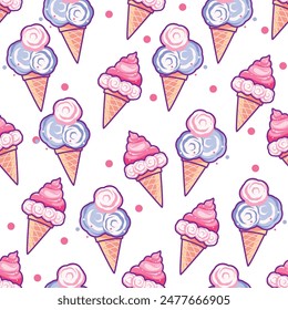 Ice Cream Sweet Desserts Seamless Pattern vector illustration Colorful confetti sprinkle wallpaper background.