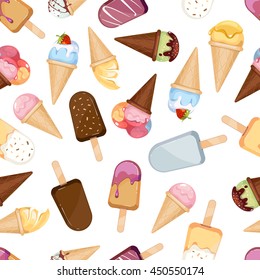 Ice cream sweet desserts vector seamless pattern. Food sweet ice cream and illustration of dessert ice cream