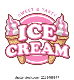 ice cream sweet food logo brand product cartoon style vector illustration editable text effect