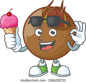 With ice cream sweet medlar cartoon on white background