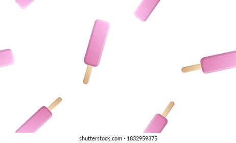 ice cream sweet, milk, popsicle pink on a stick on a white background, vector illustration, pattern. a delicious dessert for children and adults. wallpaper for cafe and restaurant.