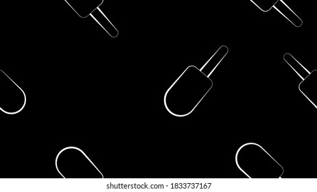 ice cream sweet, milk, popsicle white on a stick on a black background, vector illustration, pattern. a delicious dessert for children and adults. pencil drawing style wallpaper.