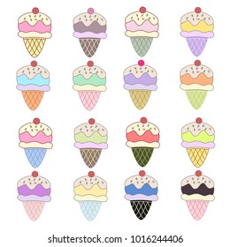 ice cream sweet pastel color . Icon . Pattern . Seamless . Isolated on white background .