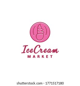 Ice Cream Sweet With Retro Emblem Logo Design Vector