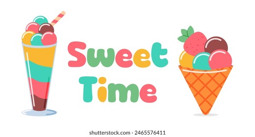 ice cream sweet time. summer banner. vector