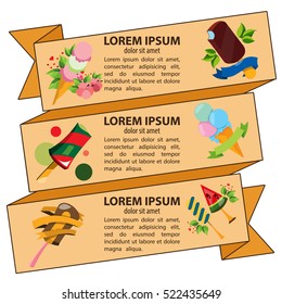 Ice cream and sweets horizontal banner with space for text. Tape, a flyer for promotions cafe, template ready to print.
