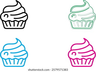 Ice cream swirl, minimalist design, line art, colorful variations, white background, simple shapes, graphic illustration, dessert icon, flat vector style, pink blue green black outlines, soft serve co