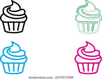 Ice cream swirl, minimalist design, line art, colorful variations, white background, simple shapes, graphic illustration, dessert icon, flat vector style, pink blue green black outlines, soft serve co