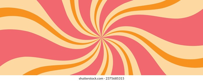 Ice cream swirling radial background. Converging psychadelic scalable stripes. Fun sun light beams. Helix rotation rays. Vector illustration for swirl design. Summer. Vortex spiral twirl. 