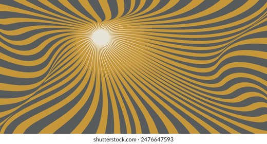 Ice cream swirling radial background. Converging psychadelic scalable stripes. Fun sun light beams. Helix rotation rays. Vector illustration for swirl design. Summer. Vortex spiral twirl