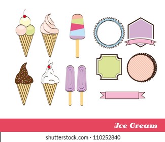 ice cream with tags isolated over white background. vector illustration