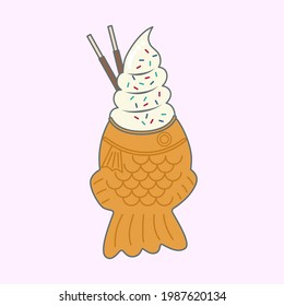 Ice cream Taiyaki. Vanilla softcream in fish cake. 