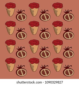 ice cream with a taste of pomegranate. ice cream and pomegranate pattern. packaging with red background