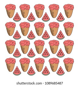ice cream with a taste of watermelon. pattern with ice cream and watermelon. packaging