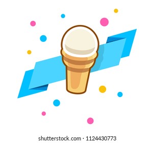 Ice cream. Tasty ice cream. Ice cream sales. Cold dessert. Waffle cup. Ice cream shop banner. Cold dessert. Vector illustration. Street Fast Food. Logo template.