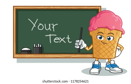 ice cream teacher and black board mascot vector cartoon illustration