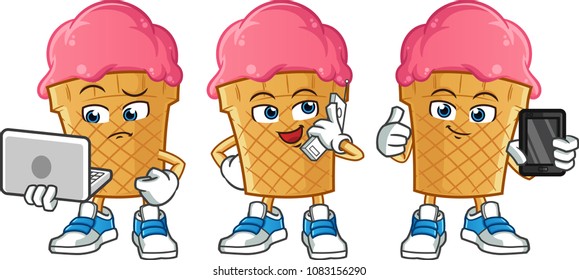 ice cream with technology mascot vector cartoon illustration