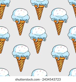 Eiscreme-Vorlage. Muster für Süßwaren, Café. Sommer nahtlos auf einem farbigen Hintergrund zum Drucken auf Papier, Textil, Postkarten