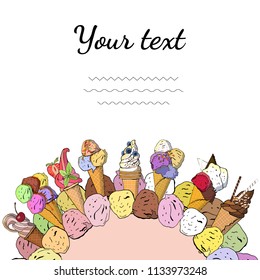 Ice cream template. Vector illustration.  Excellent print for greeting cards, clothes, fabric, gift box.
