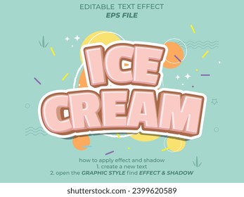 ice cream text effect, font editable, typography, 3d text for food industry. vector template