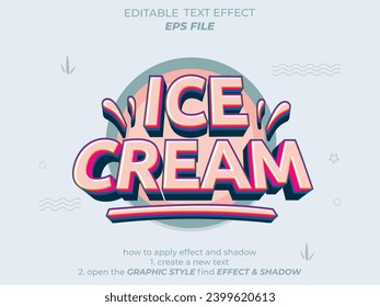 ice cream text effect, font editable, typography, 3d text for food industry. vector template