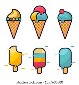 Ice cream that looks attractive with a cartoon style on a white background
