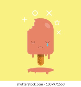 ice cream that was mournful and part of the bite vecor icon logo kawai