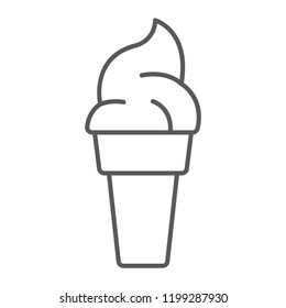 Ice cream thin line icon, food and dessert, sweet sign, vector graphics, a linear pattern on a white background, eps 10.