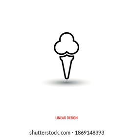 Icono de la línea delgada helada, concepto de verano, tres bolas de helado en el signo de gofre de cono sobre fondo blanco, Ice-crema en el estilo de contorno para el concepto móvil y el diseño web. Gráficos vectoriales