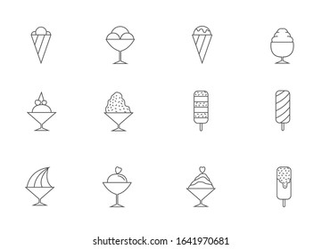 Ice cream thin line icons. Summer time concept icons, dessert icon set