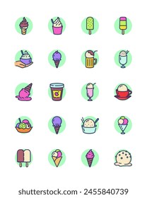 Ice cream thin line icons set. Outline frozen coffee, yogurt with scoop and spoon isolated vector illustration collection. Sweet dessert and sundae concept