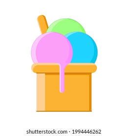 Ice cream from three balls in a glass. Vector ice cream illustration