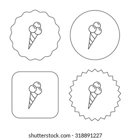 Ice cream with three balls icon. Sweet dessert sign. Flat circle, star and emblem buttons. Labels design. Vector