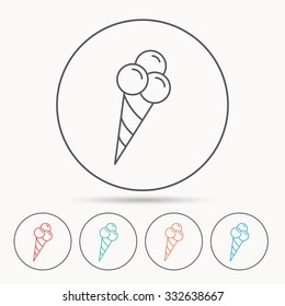 Ice cream with three balls icon. Sweet dessert sign. Linear circle icons.