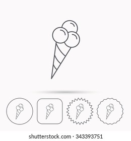 Ice cream with three balls icon. Sweet dessert sign. Linear circle, square and star buttons with icons.