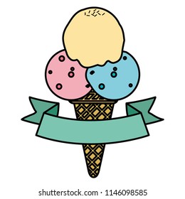 ice cream with three balls and ribbon