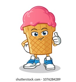 ice cream thumbs up mascot vector cartoon illustration
