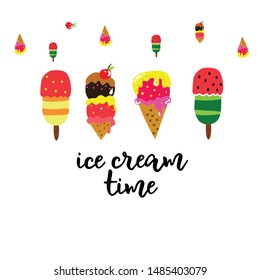 Ice cream time. Colorful vector illustrations.