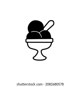ice cream with topping icon symbol in solid black flat shape glyph icon, isolated on white background