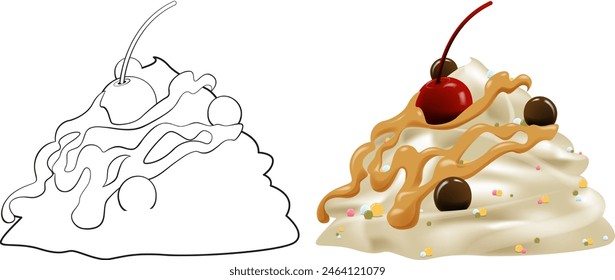 Helado con aderezo y cereza