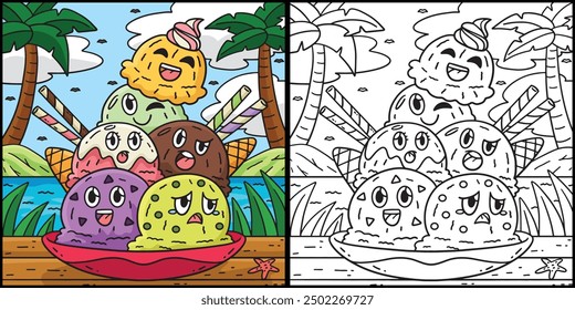 Ilustración coloreada de la página para colorear de la torre del helado