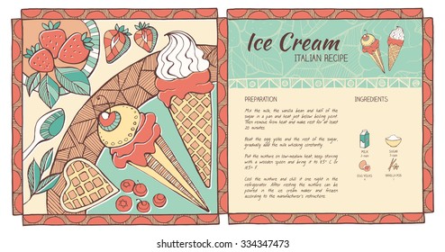 Ice cream traditional italian recipe with ingredients, healthy eating concept