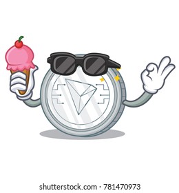 With ice cream Tron coin character cartoon