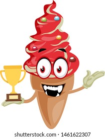 Crema de hielo con trofeo, ilustración, vector sobre fondo blanco.